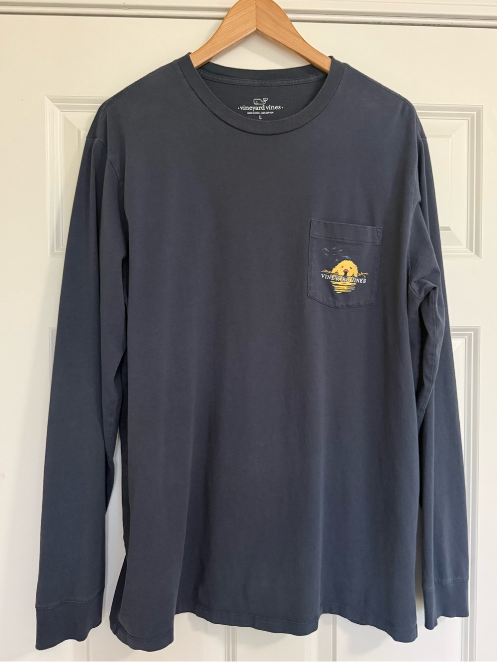 Vineyard Vines Long Sleeve Shirt Large Mens Navy Blue Dog Golden Retriever